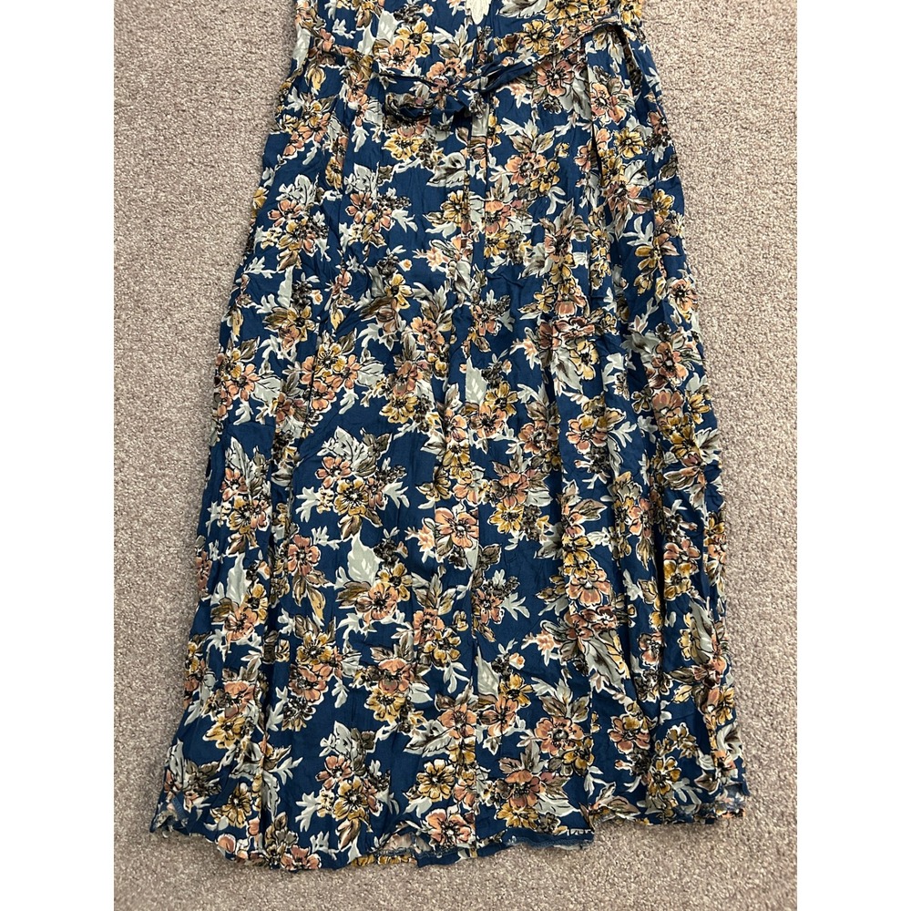 VTG Bentley Floral Midi Dress Womens 14 Blue Excellent Crochet Lace Bib Boho - Picture 2 of 12
